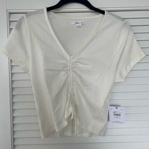 White O’Neill front tie v neck.